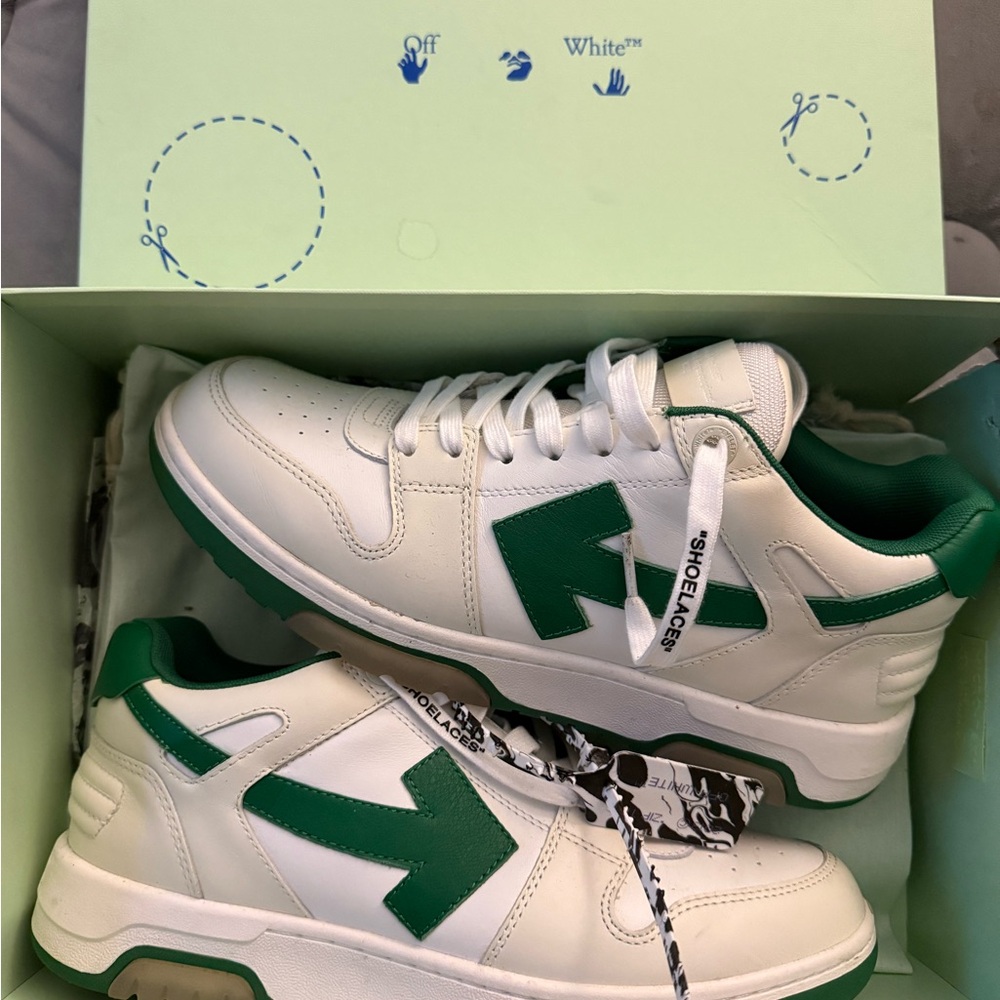 Off-White Green and White Sneakers with Chevron Logo